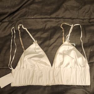 Zara White Satin Bralette with Gold and Silver Straps